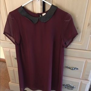 T shirt dress with leather collar